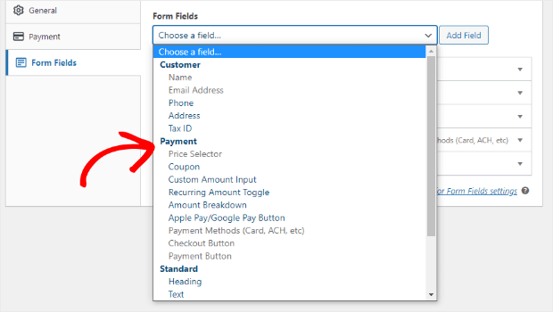 form fields dropdown